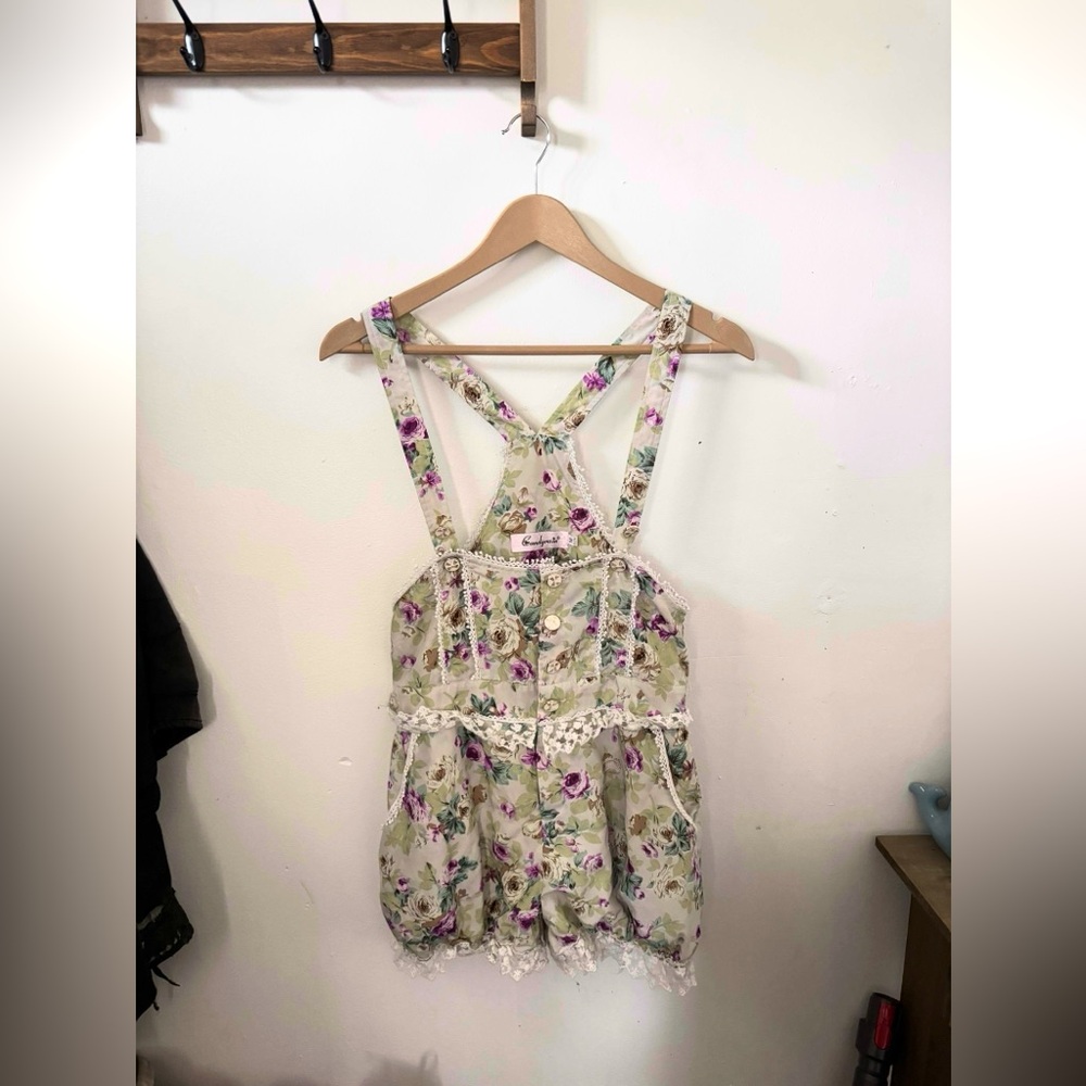 Floral Kawaii Romper with Lace Trim